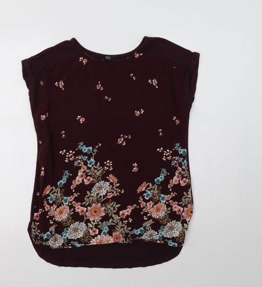 F&F Womens Purple Floral  Basic Blouse Size 10