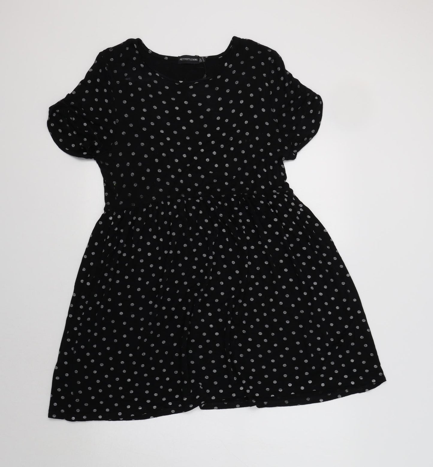 PRETTYLITTLETHING Womens Black Polka Dot  Fit & Flare  Size 10