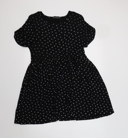 PRETTYLITTLETHING Womens Black Polka Dot  Fit & Flare  Size 10