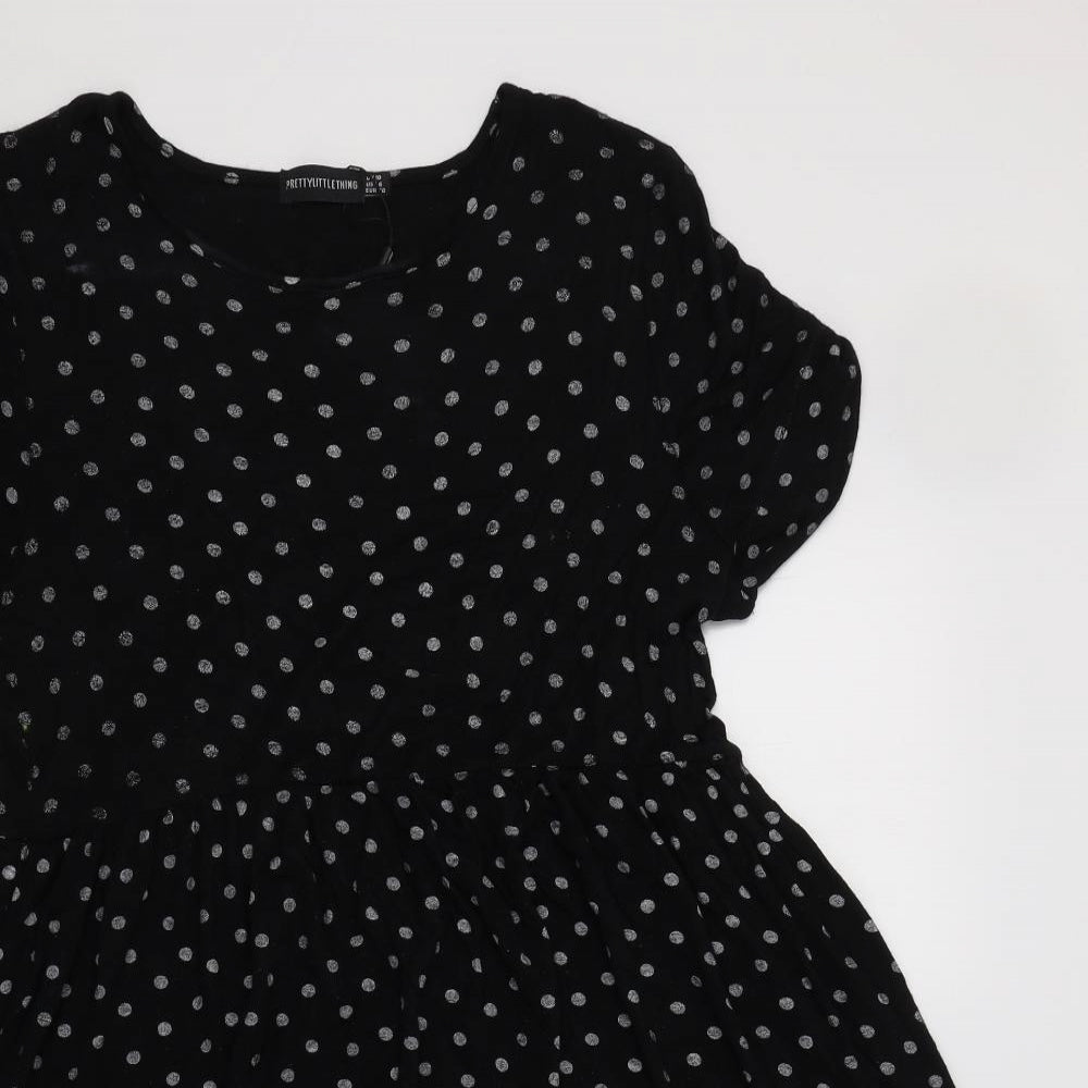 PRETTYLITTLETHING Womens Black Polka Dot  Fit & Flare  Size 10