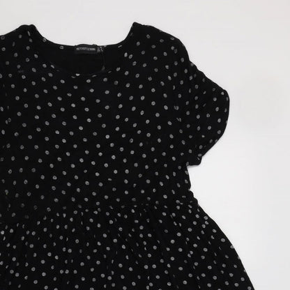 PRETTYLITTLETHING Womens Black Polka Dot  Fit & Flare  Size 10