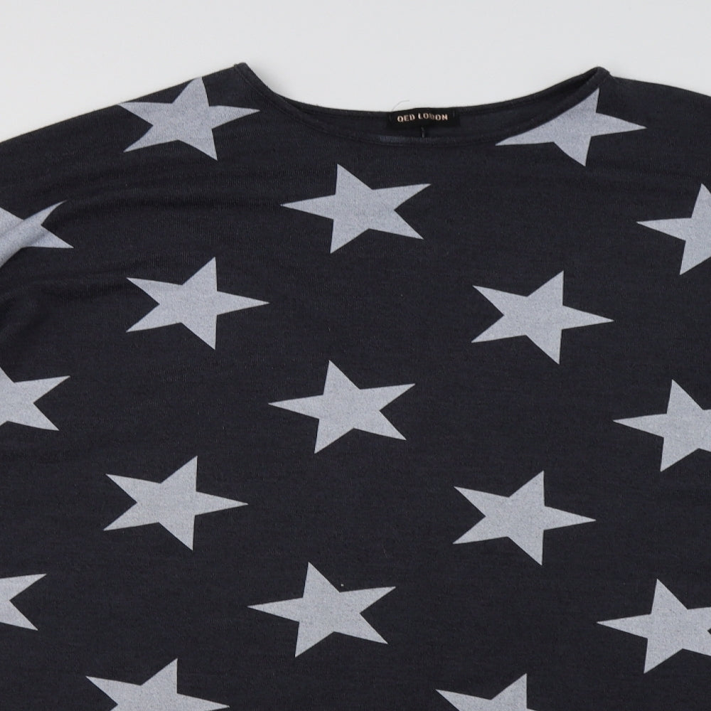 QED London Womens Grey Geometric  Tunic Sweatshirt Size M  - Star Print