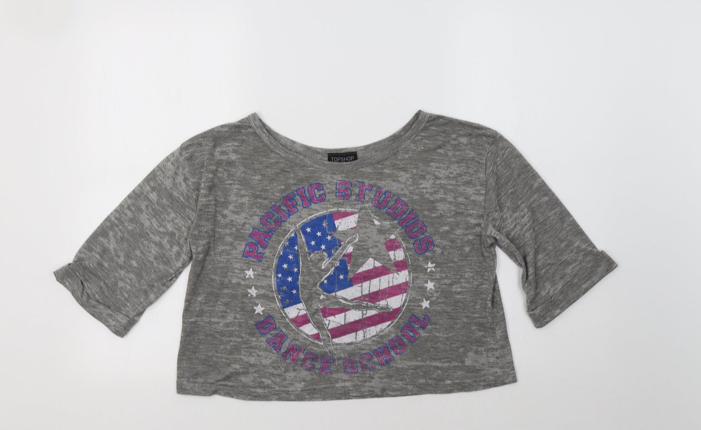 Womens UK Size 8 Topshop Grey Cropped T-Shirt