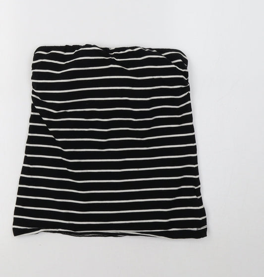 F&F Womens Black Striped  Cropped T-Shirt Size 12