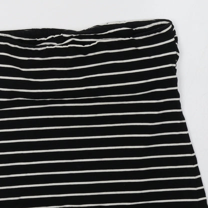 F&F Womens Black Striped  Cropped T-Shirt Size 12