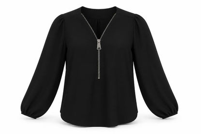 Front view of Forever Unique women’s black basic blouse, size S