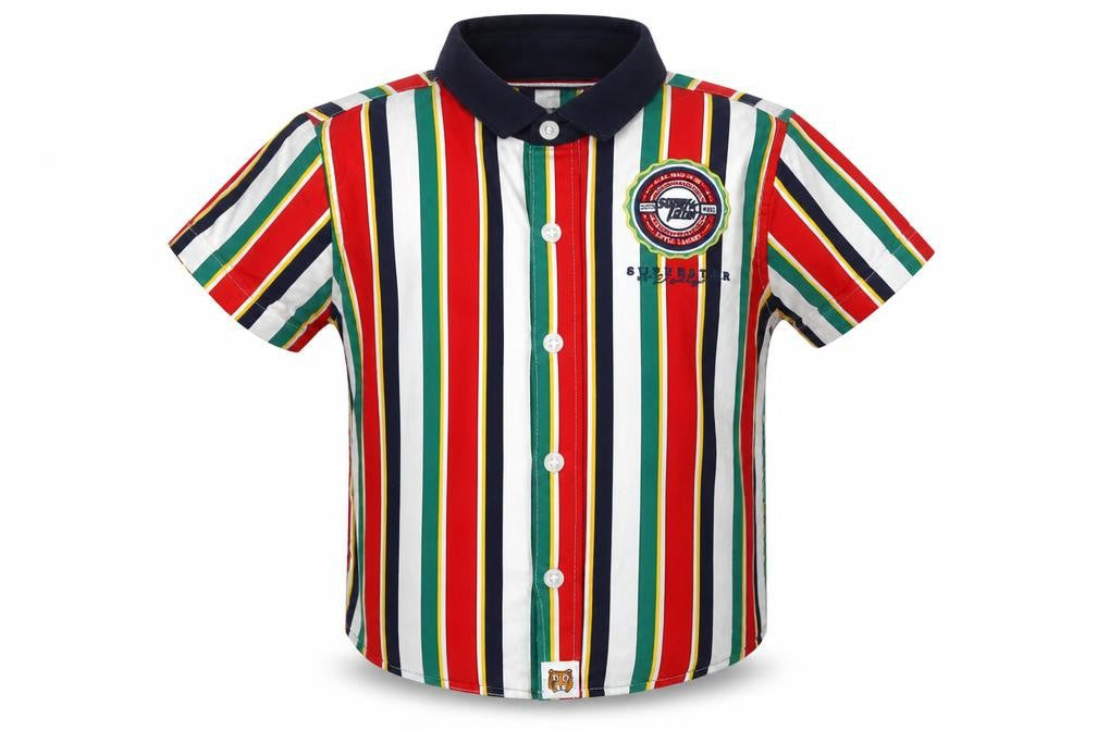 Front view of Next boys’ multicoloured striped basic button-up, size 2-3, years