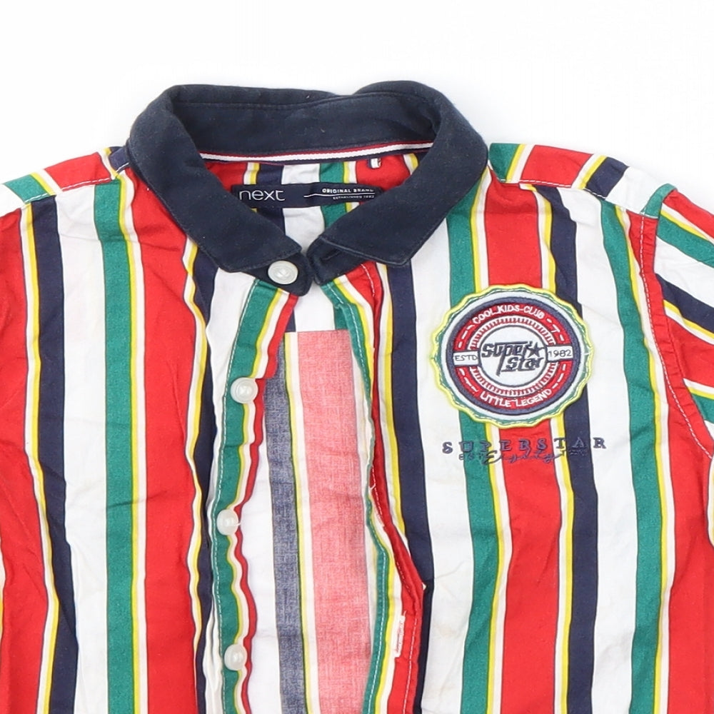 Close-up detail of Next boys’ multicoloured striped basic button-up, size 2-3, years