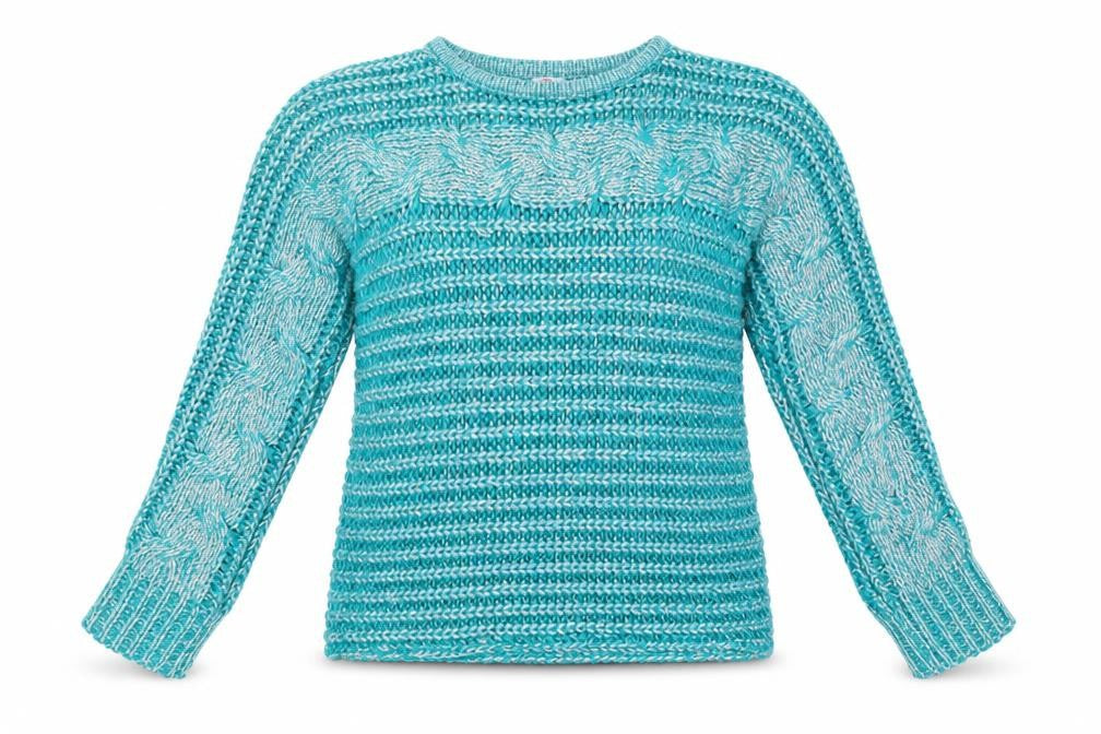 Front view of Miss Evie girls’ blue jumper, size 11-12, years