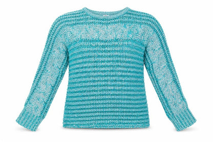 Front view of Miss Evie girls’ blue jumper, size 11-12, years