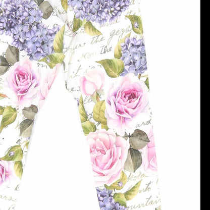 Monalisa Girls White Floral   Pyjama Pants Size L  - Pink Purple Flowers Cropped