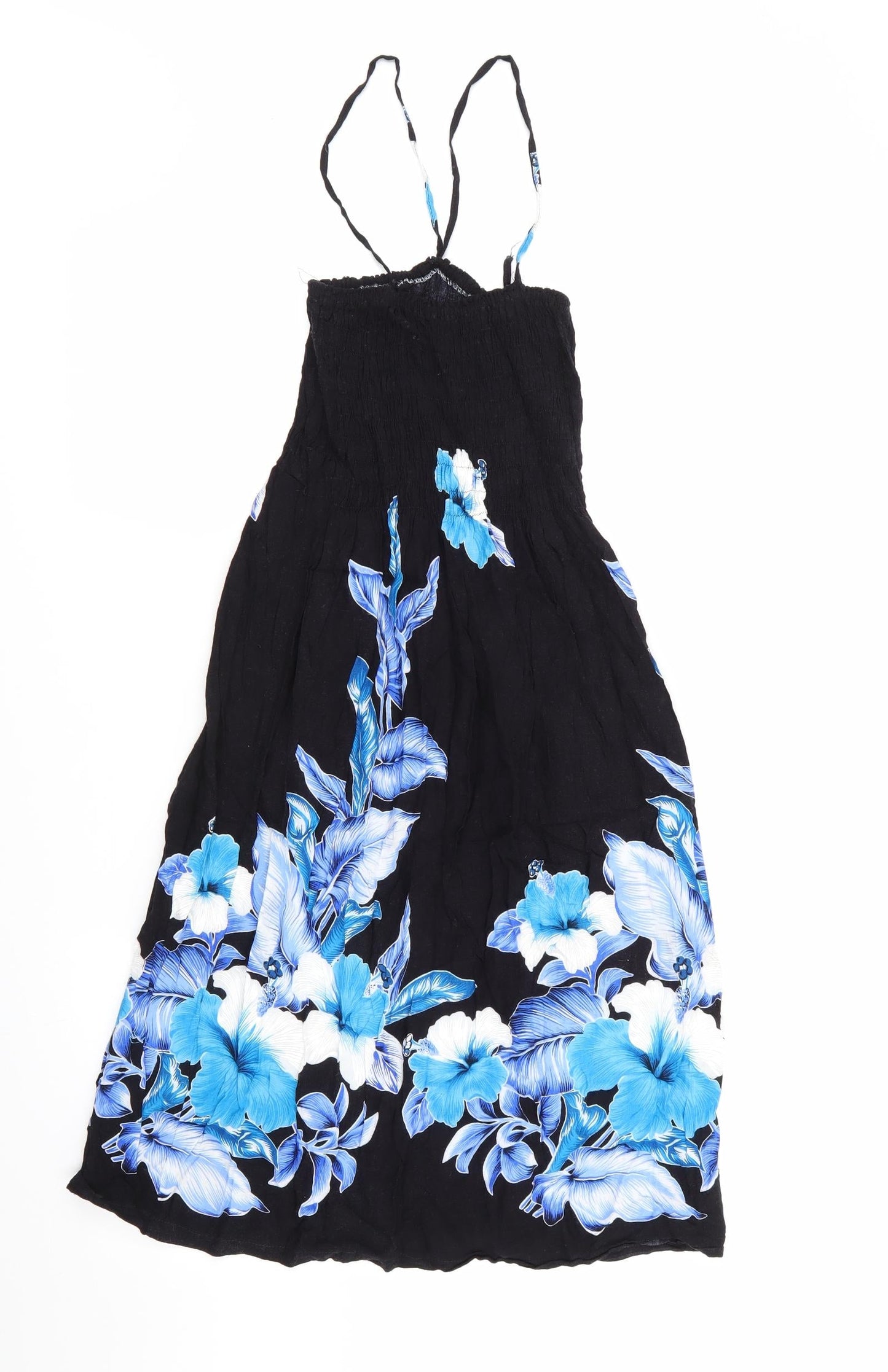 Salony Womens Black Floral  Fit & Flare    - Elasticated Bodice Blue Flowers