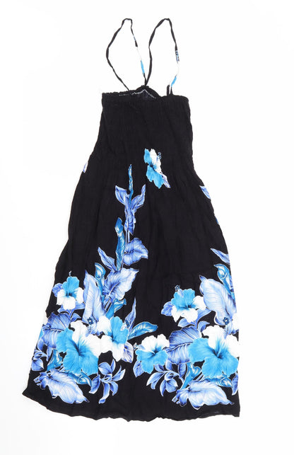 Salony Womens Black Floral  Fit & Flare    - Elasticated Bodice Blue Flowers