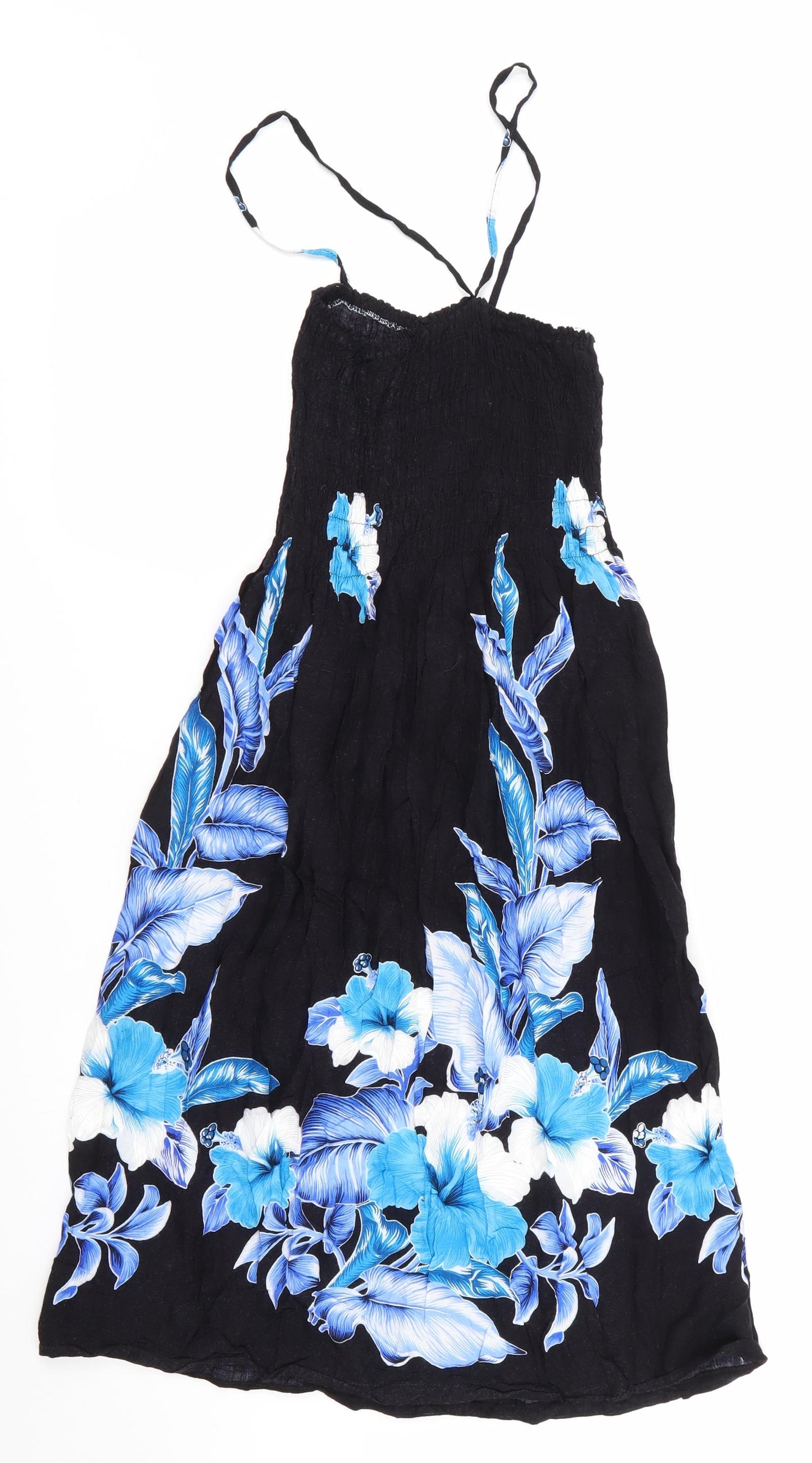 Salony Womens Black Floral  Fit & Flare    - Elasticated Bodice Blue Flowers