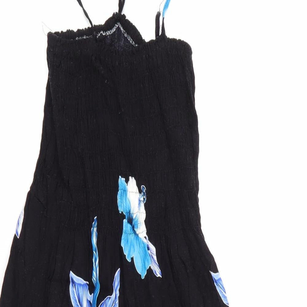 Salony Womens Black Floral  Fit & Flare    - Elasticated Bodice Blue Flowers