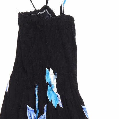 Salony Womens Black Floral  Fit & Flare    - Elasticated Bodice Blue Flowers