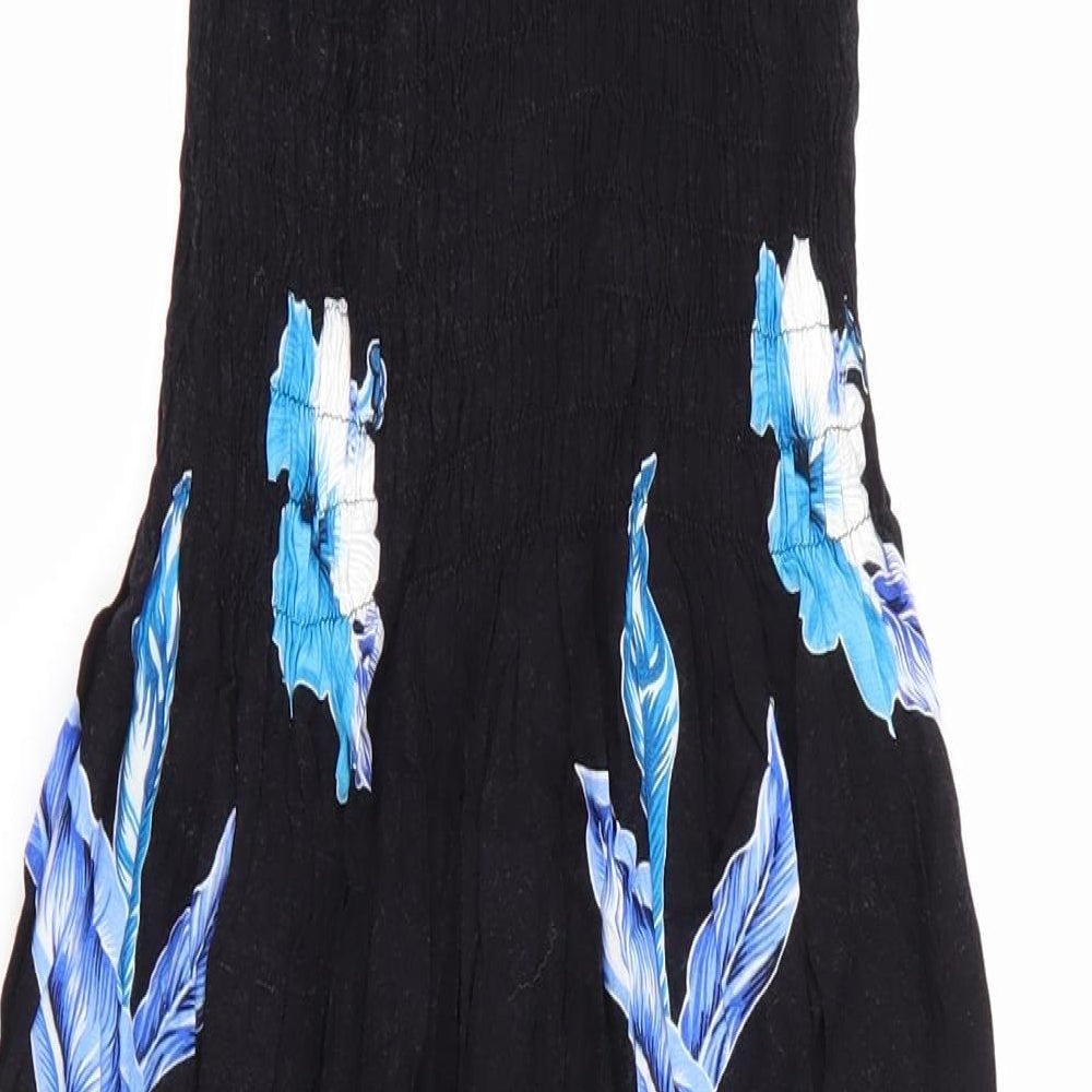 Salony Womens Black Floral  Fit & Flare    - Elasticated Bodice Blue Flowers