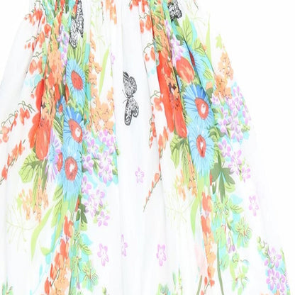 Mei Na Fashion Womens Ivory Floral  Maxi    - Elasticated Bodice Half lined Blue Orange Flowers