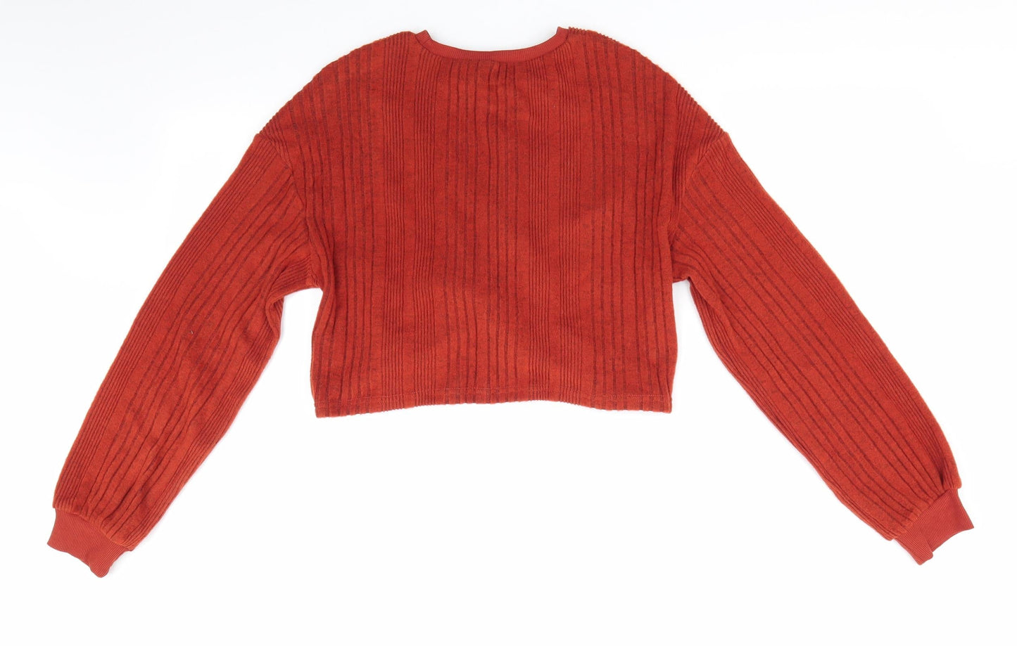 SheIn Womens Orange Striped  Pullover Jumper Size S  - Dark Orange Cropped Ruched Crossover Hemline