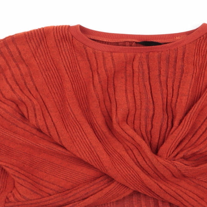 SheIn Womens Orange Striped  Pullover Jumper Size S  - Dark Orange Cropped Ruched Crossover Hemline