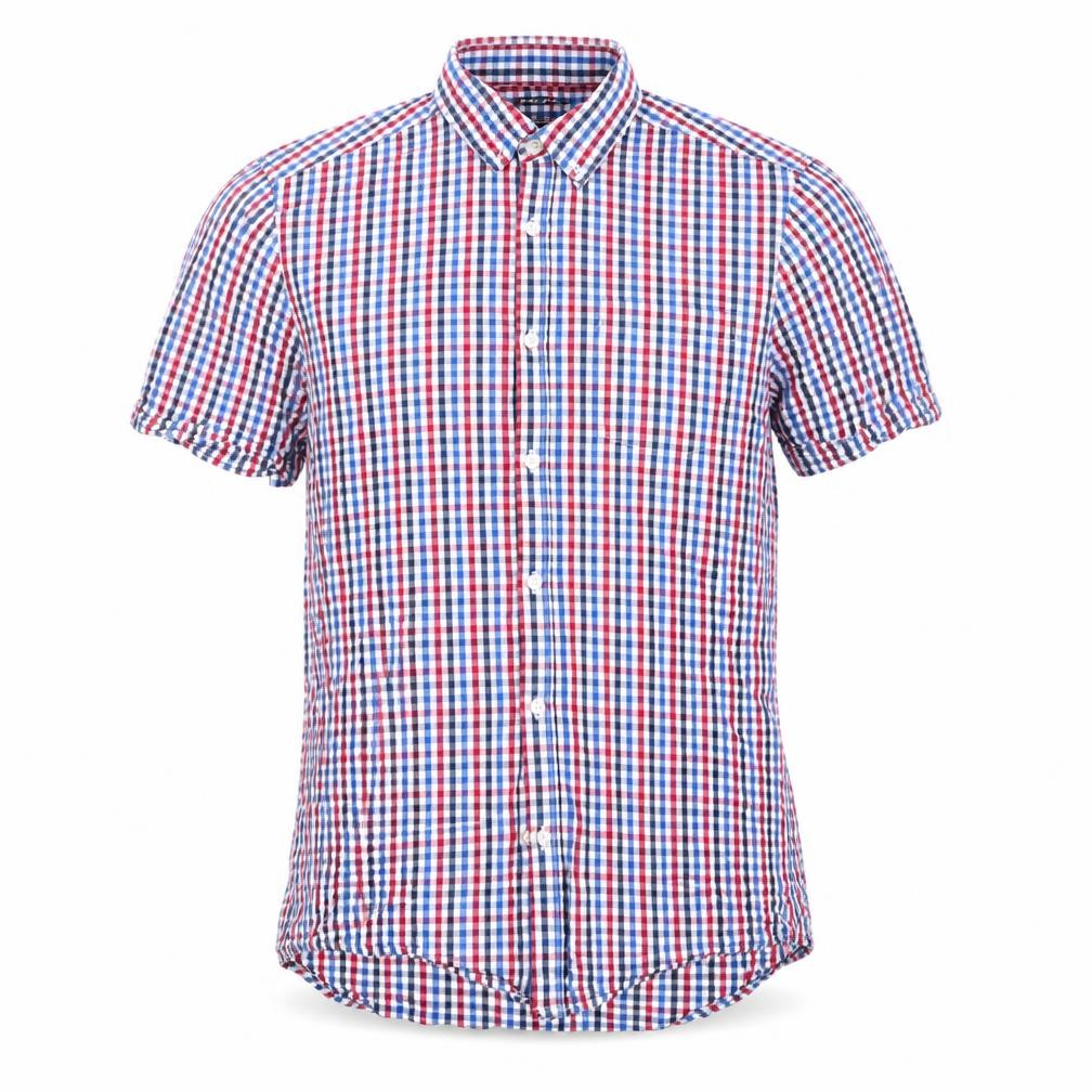 F&F Mens Blue Check   Button-Up Size M  - Buttoned Collar Red Blue White Check