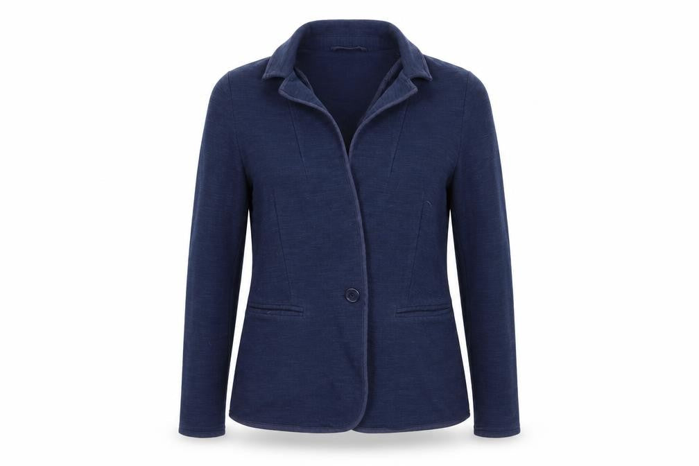 Front view of New Look women’s blue jacket coat, size UK 10, - soft feel