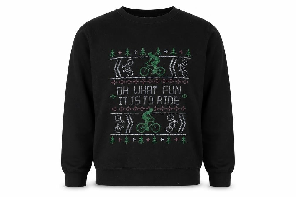 Front view of Awdis men’s black pullover sweatshirt, size S, - christmas bicycle