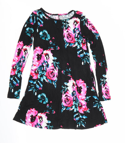 Preworn Womens Black Floral Jersey Fit & Flare  Size XS  - pink & blue flowers