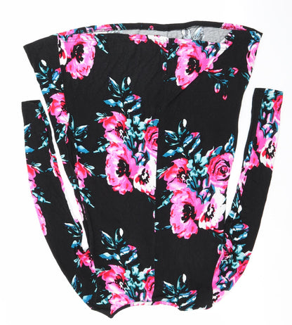 Preworn Womens Black Floral Jersey Fit & Flare  Size XS  - pink & blue flowers