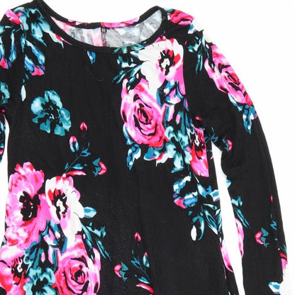Preworn Womens Black Floral Jersey Fit & Flare  Size XS  - pink & blue flowers
