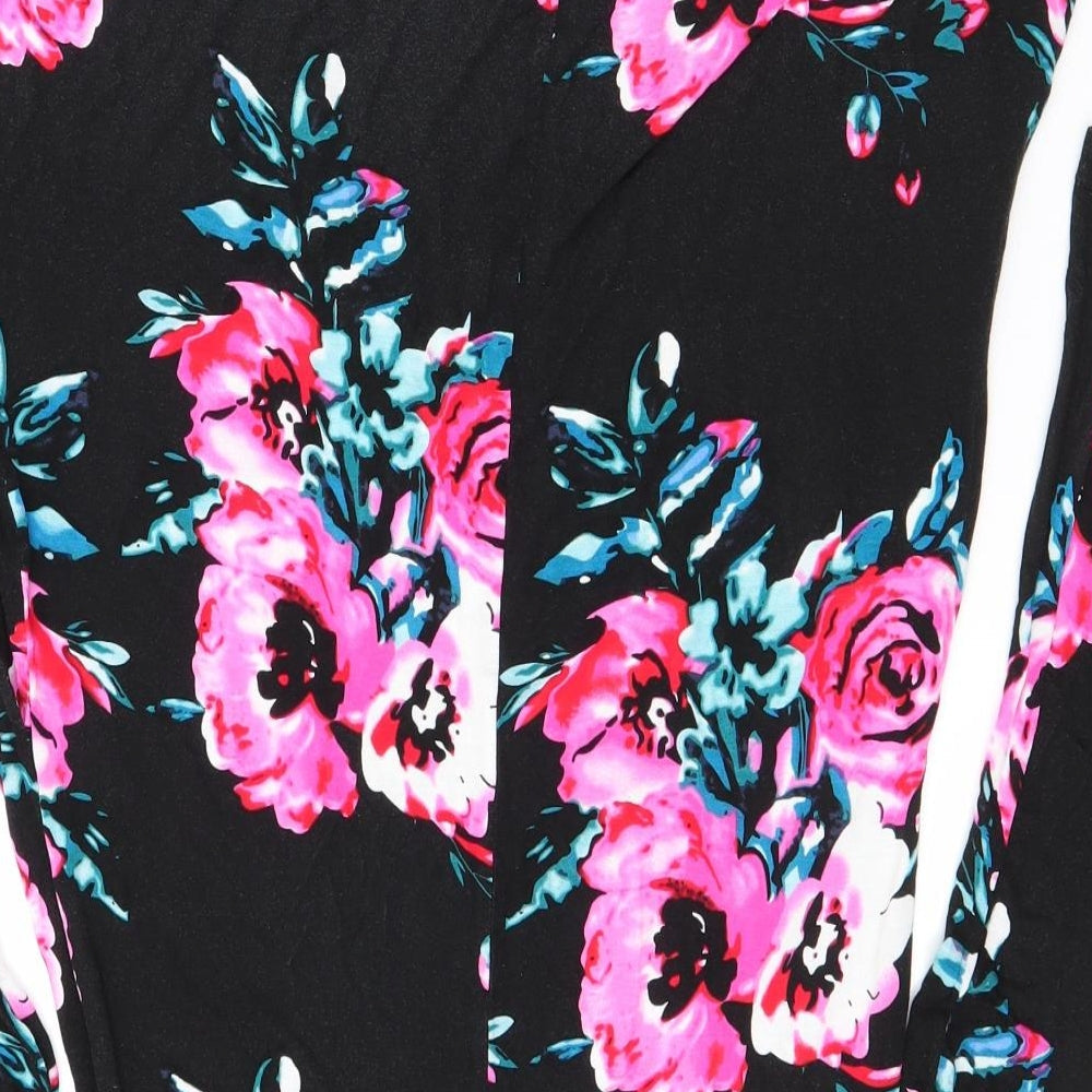 Preworn Womens Black Floral Jersey Fit & Flare  Size XS  - pink & blue flowers