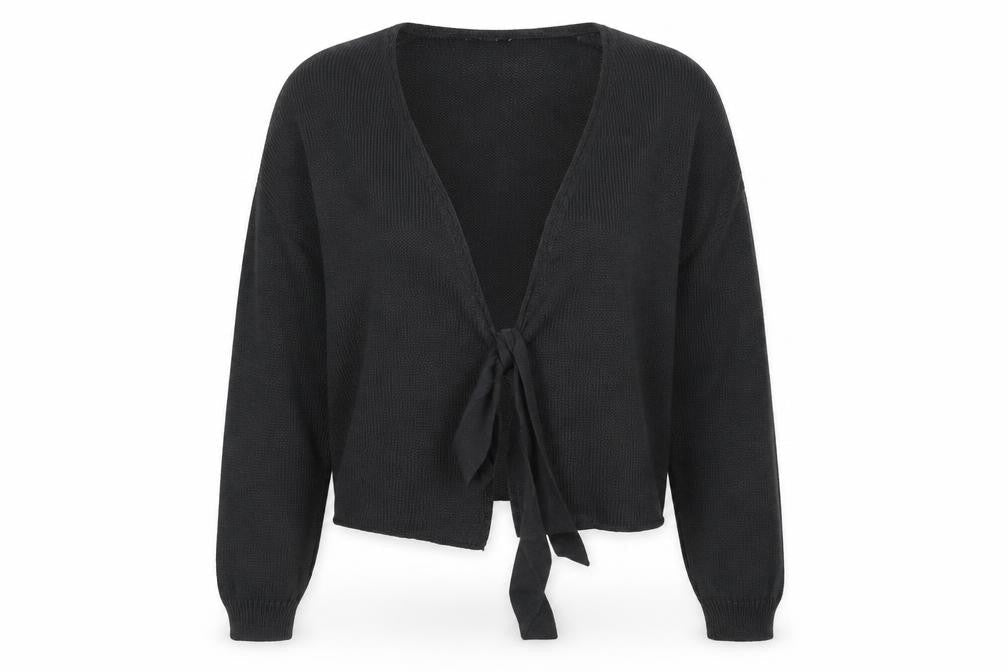 Front view of In the Style women’s grey cardigan jumper, size UK 10