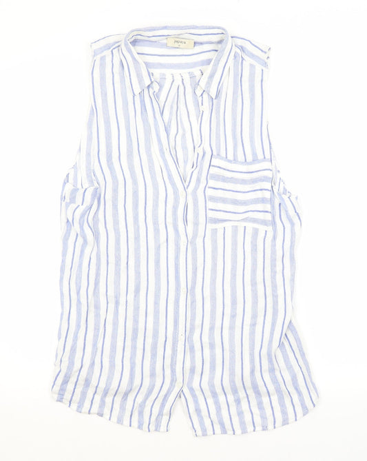 Papaya Womens Blue Striped  Basic Button-Up Size 10