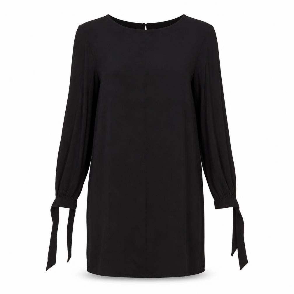 Front view of H&M women’s black t-shirt dress, size UK 6
