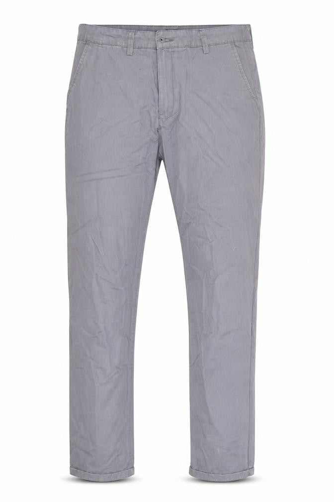 Front view of Burton women’s grey chino trousers, size UK 36, in, 32-inch leg
