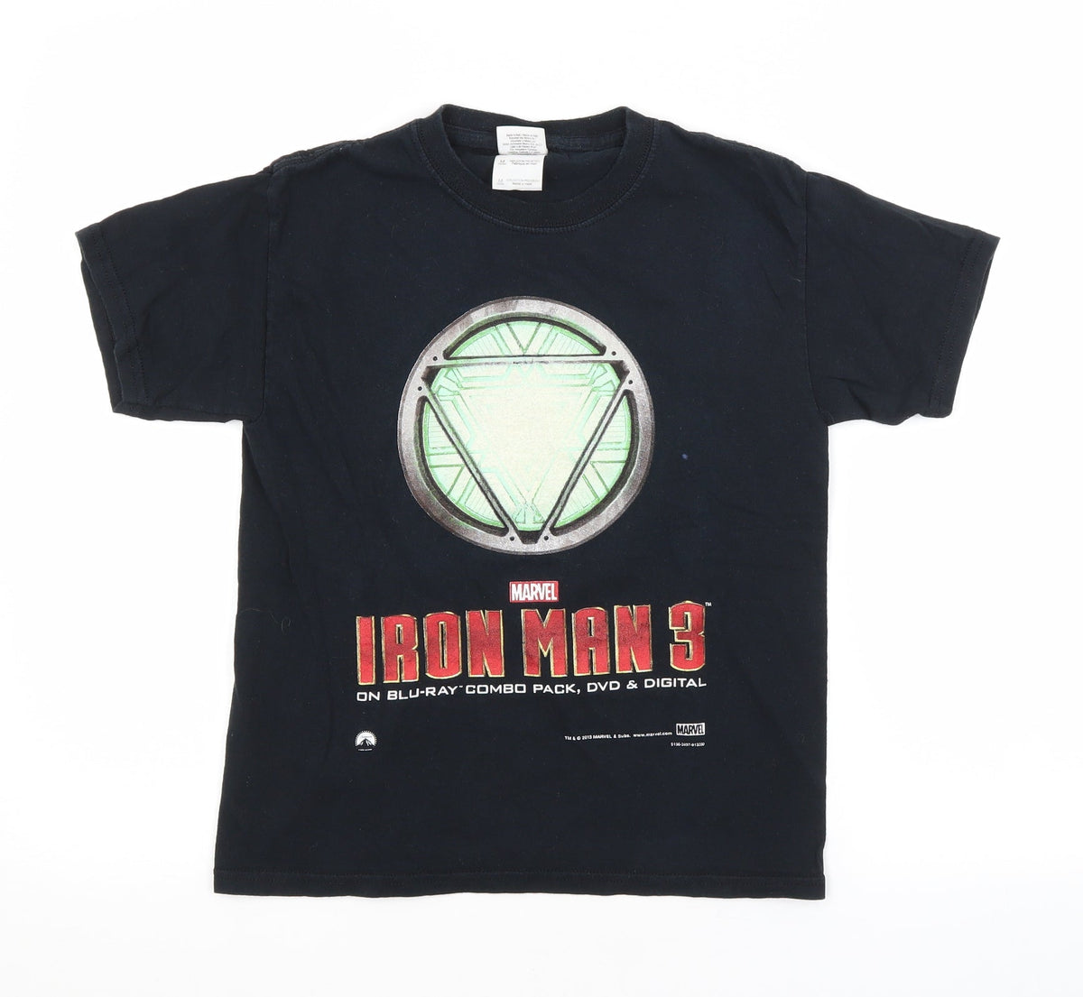 Additional front view of Preworn boys’ blue basic t-shirt, size M, - iron man