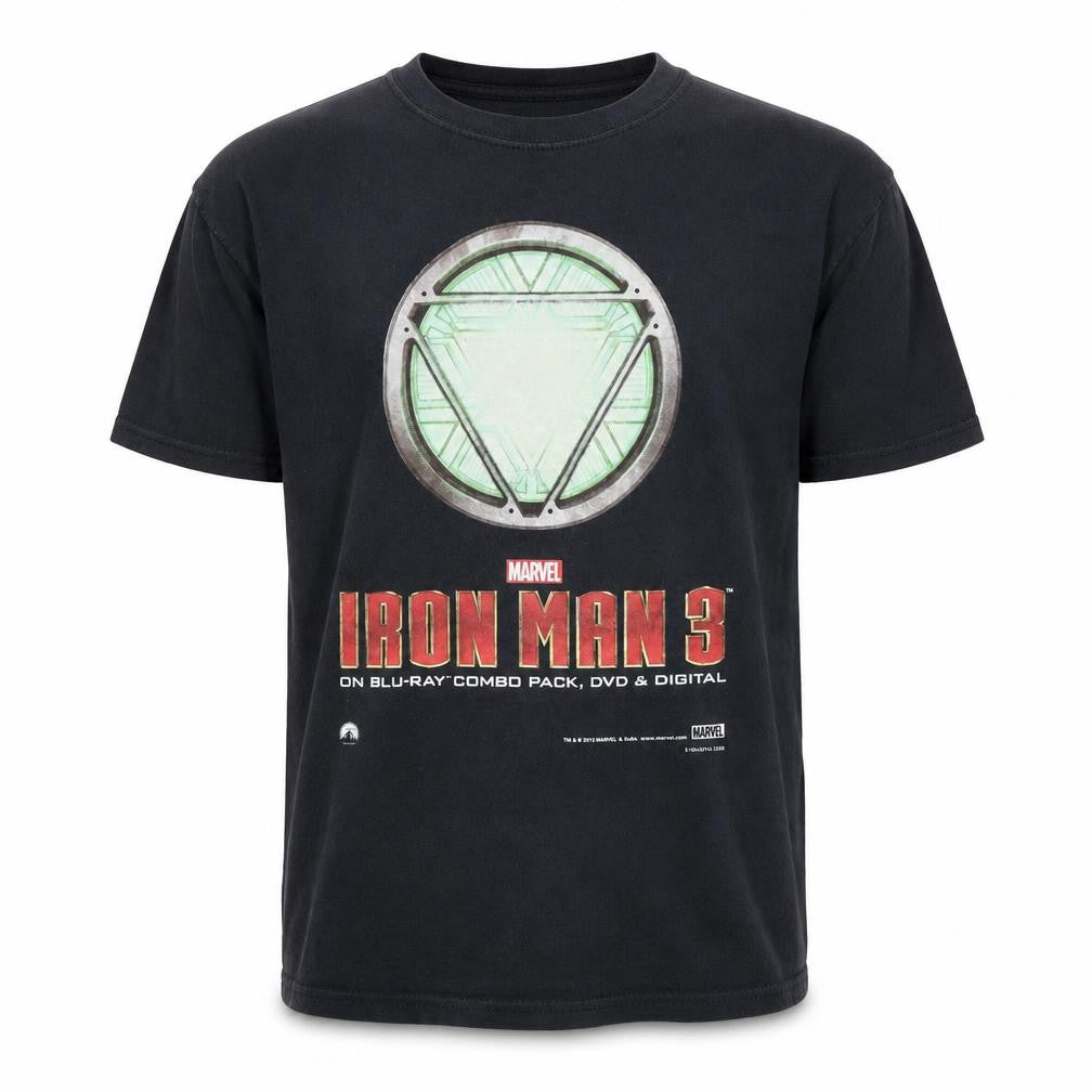 Front view of Preworn boys’ blue basic t-shirt, size M, - iron man