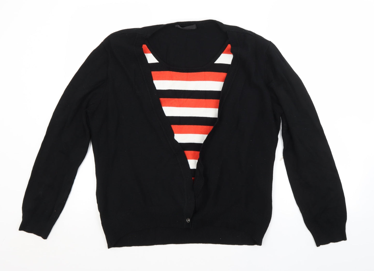 JUST ELEGANCE Womens Black Striped  Cardigan Jumper Size XL
