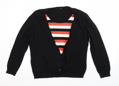 JUST ELEGANCE Womens Black Striped  Cardigan Jumper Size XL