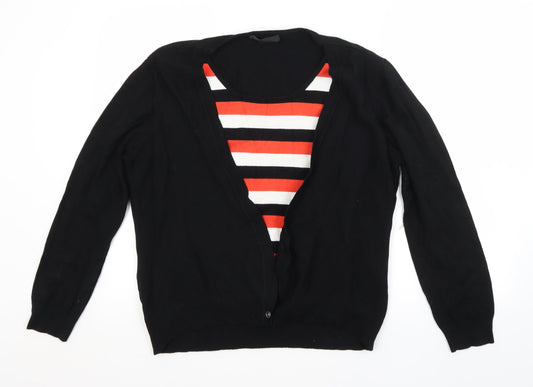 JUST ELEGANCE Womens Black Striped  Cardigan Jumper Size XL