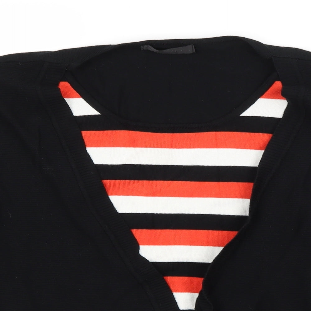 JUST ELEGANCE Womens Black Striped  Cardigan Jumper Size XL