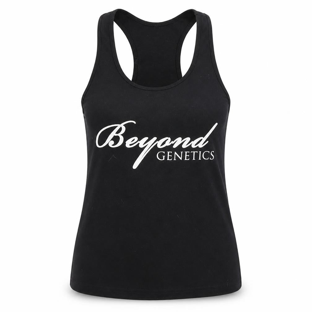 Front view of BEYOND GENETICS women’s black basic tank, size L