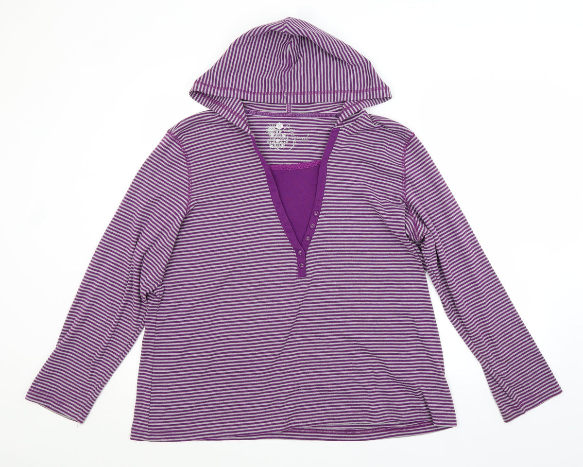 Additional front view of Bonmarché women’s purple striped pullover hoodie, size XL