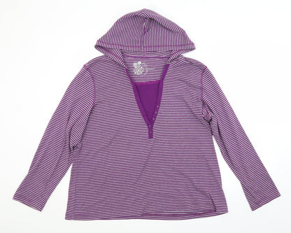 Additional front view of Bonmarché women’s purple striped pullover hoodie, size XL