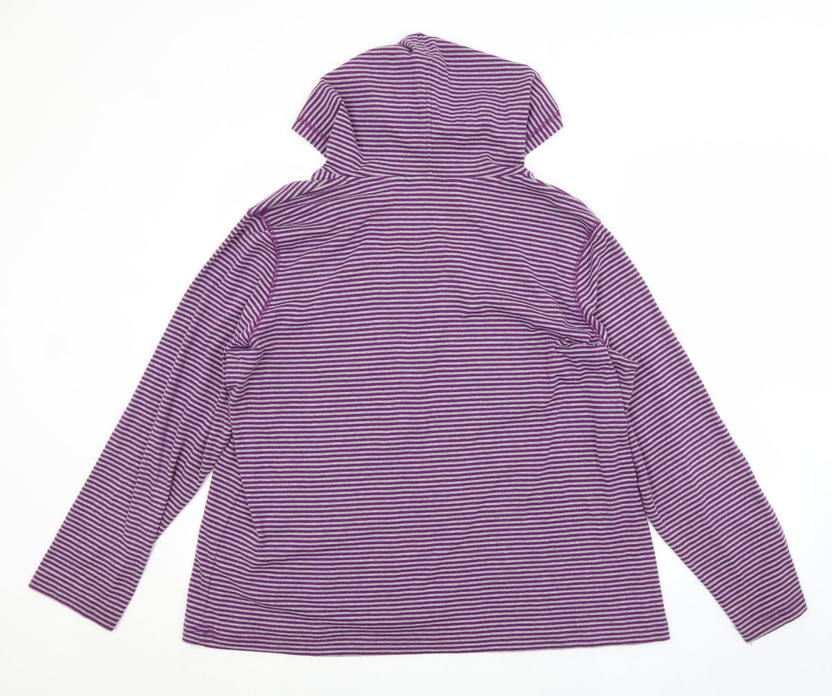 Back view of Bonmarché women’s purple striped pullover hoodie, size XL