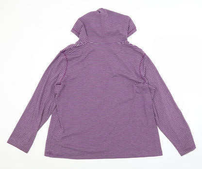 Back view of Bonmarché women’s purple striped pullover hoodie, size XL