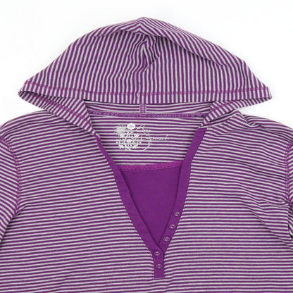 Close-up detail of Bonmarché women’s purple striped pullover hoodie, size XL