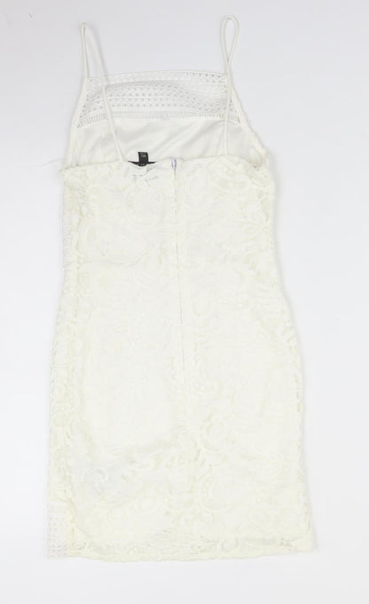 Topshop Womens White Floral  Bodycon  Size 8