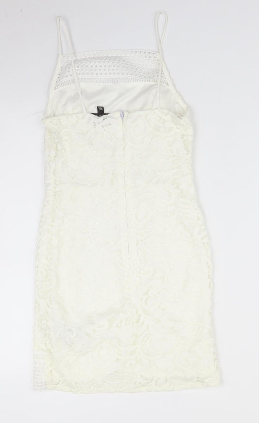 Topshop Womens White Floral  Bodycon  Size 8