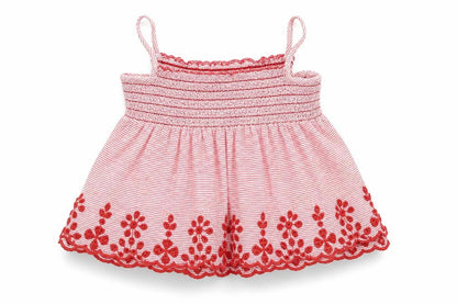 Front view of Primark girls’ red striped basic t-shirt, size 9-12, months